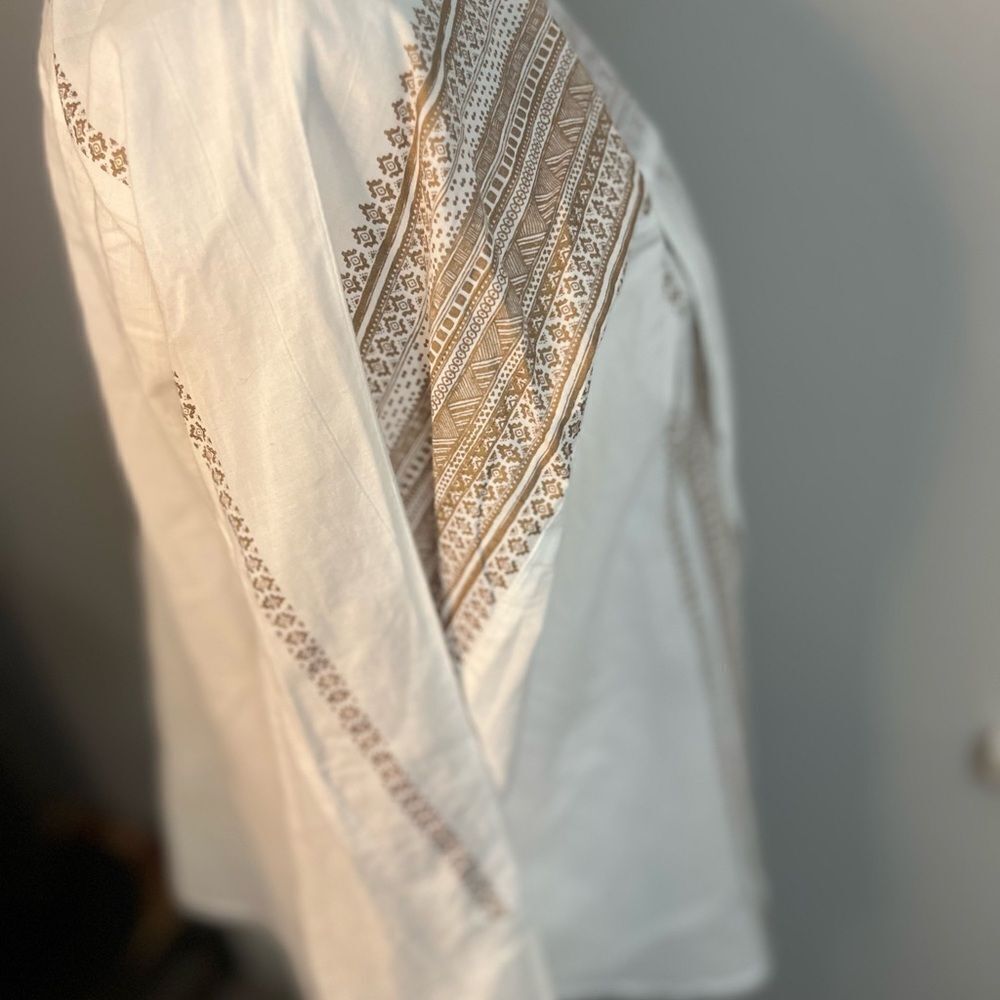 Sundance Cotton Bohemian Print Top Long Sleeve White Brown P 10 Medium - Picture 2 of 12